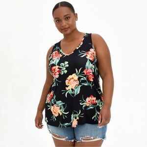 Torrid Super Soft V-Neck swing tank black floral top new size 3X
